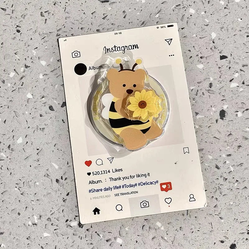 Cute Bear Bee Magnet stand phone case for iPhone 15 14 Pro Max 13 Pro 16 Pro Max Cover MagSafe Rotating Sunflower Cases Capa