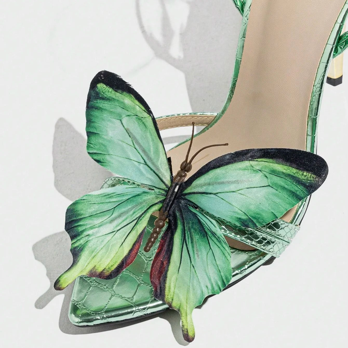 Butterfly Es Chaussures Talon Femmes Escarpins Summer Style Green High Heel for Women