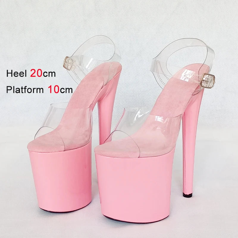 20CM Luxury Designer Women Sandals Transparent Upper Light Pink Platform Pole Dance Shoes Stripper High Heels Open Toe Shoes