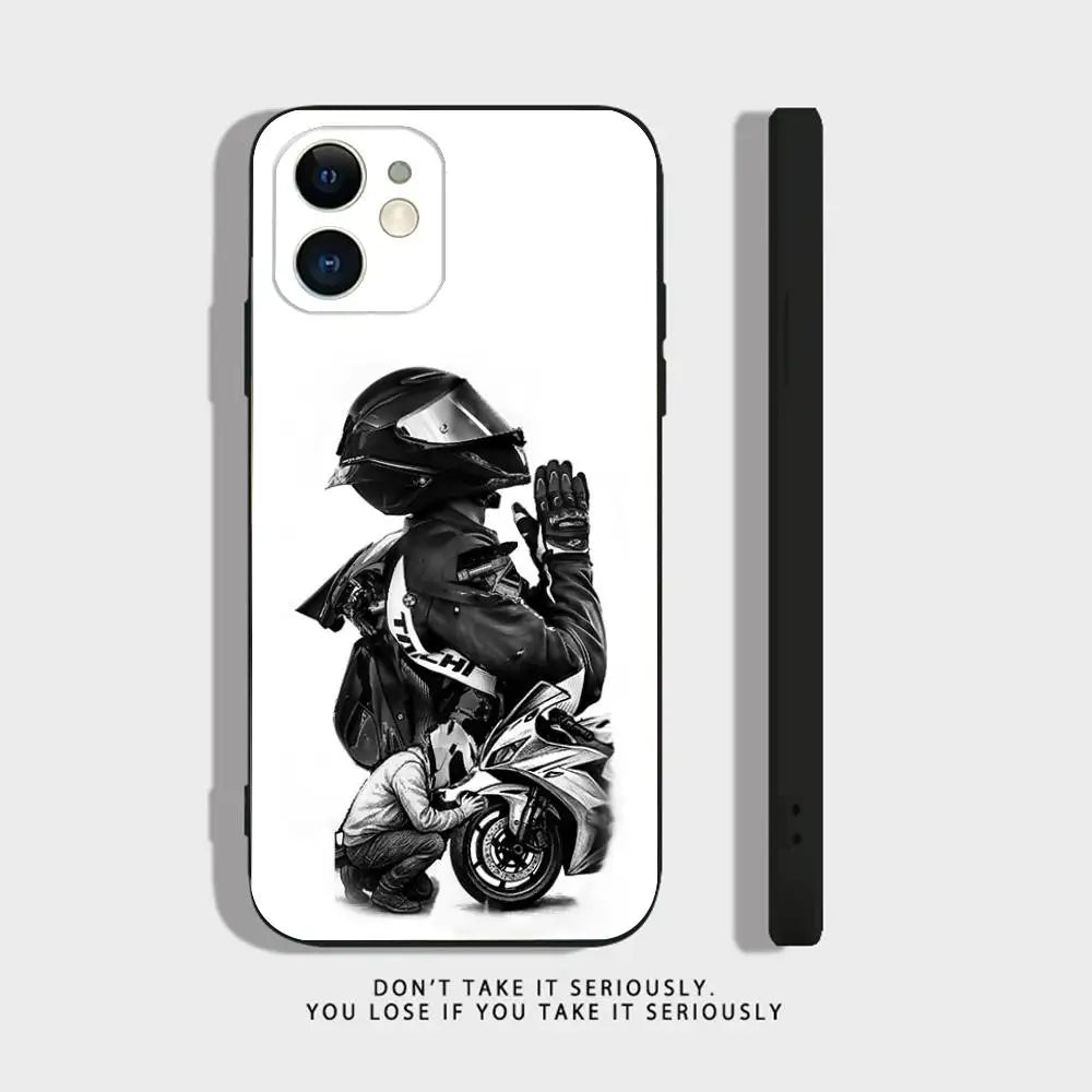 Motorcycle Rider Phone Case For iPhone 17 16,15,14,13,12,11,Pro,XS,Max,XR,Plus,Mini Soft Silicone Black Shockproof