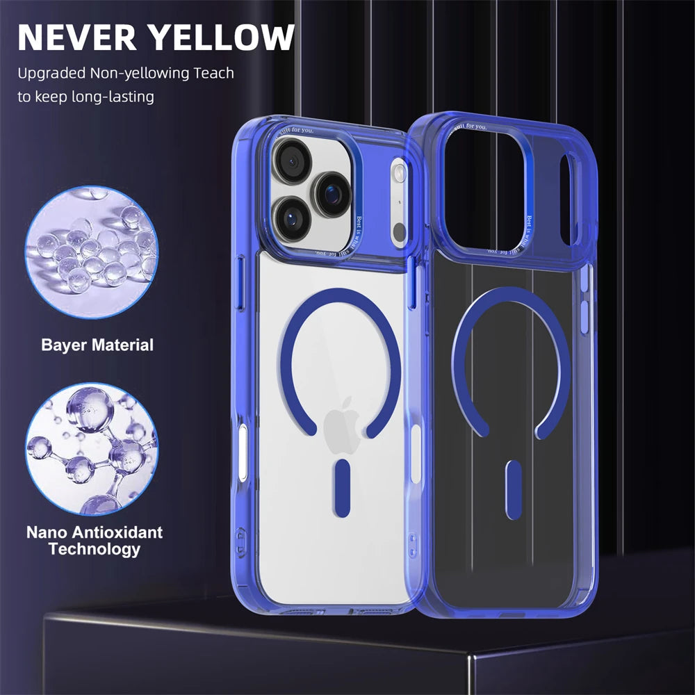 Luxury Anti-Yellow Strong Magnetic Case for iPhone 17 Pro Max Air 16 15 14 13 12 11 Magsafe Shockproof Wireless Charging Cover