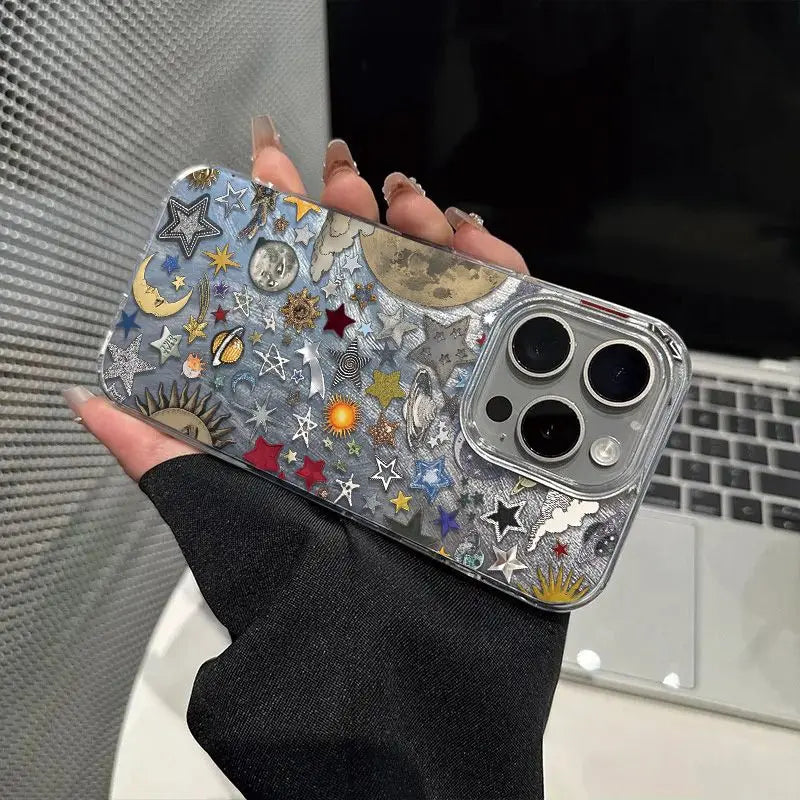 Fashion Retro Planet Cosmos Phone Case For iPhone 17 16 15 14 13 12 11 Pro Max XR XS MAX 7 8 PLUS INS Shake Proof Laser Cover