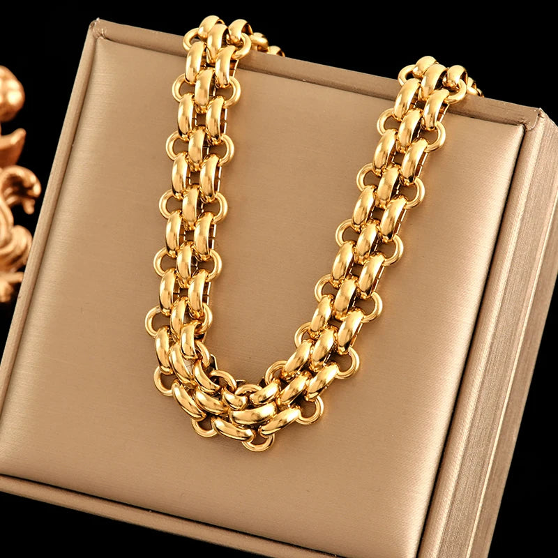 EILIECK 316L Stainless Steel Silver Color Cuban Chain Statement Necklace Bracelet Set Charm Fashion Women Waterproof Jewelry Set