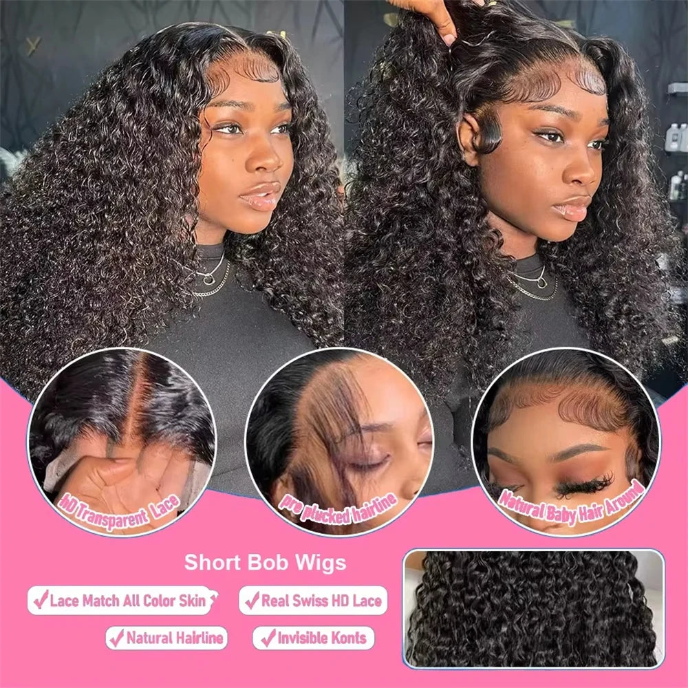 210% Density 13x4 Lace Frontal Kinky Curly Bob Wig 4x4 Lace Closure Loose Deep Wave Lace Front Human Hair Wigs Bob Pre Plucked