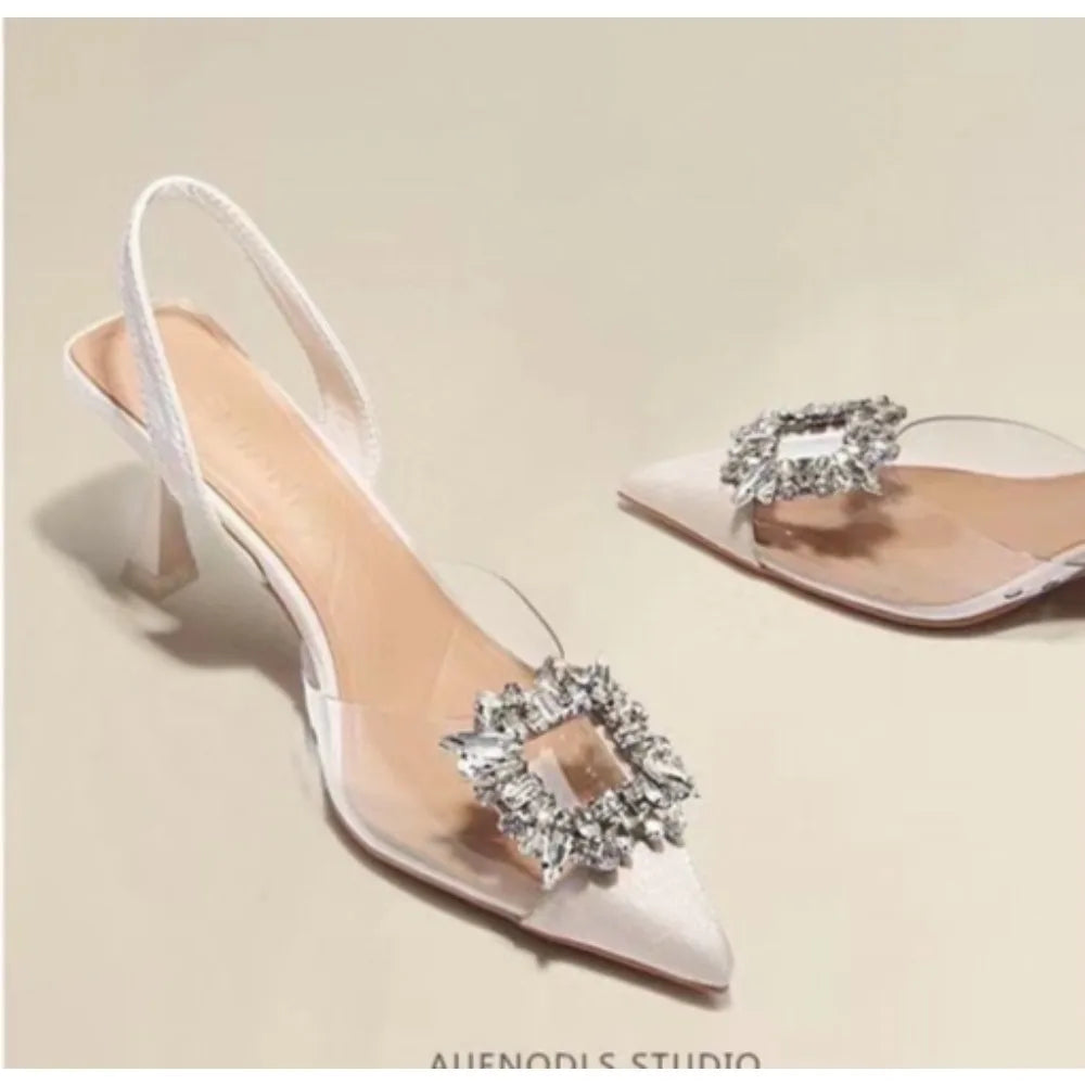 Spring and Autumn Fashion New Sexy Banquet Comfortable Crystal Transparent Solid Color Pointed Toe Women's High Heels Pumps