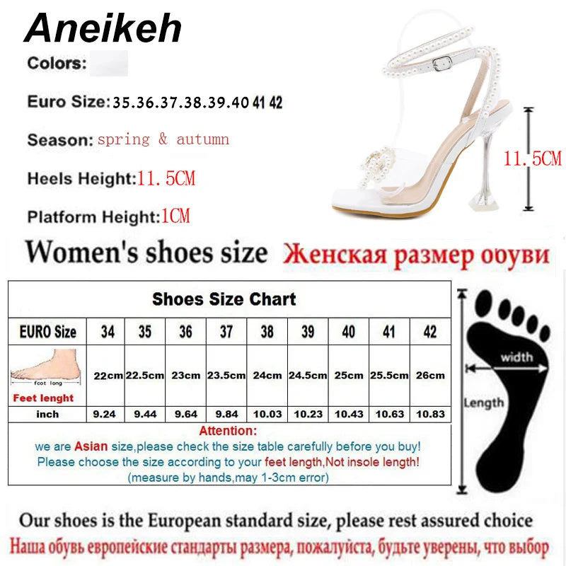 Aneikeh 2025 Summer White String Bead High Heels Wedding Shoes Butterfly-Knot Narrow Band Thin Heels Square Toe Party Sandals