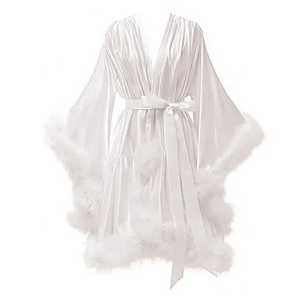 Ostrich Feathers Good Quality in Stock Women Lingerie Fur Robe Luxury Silk Prom Dress Party Gowns Sexy Evening Elegant Dress