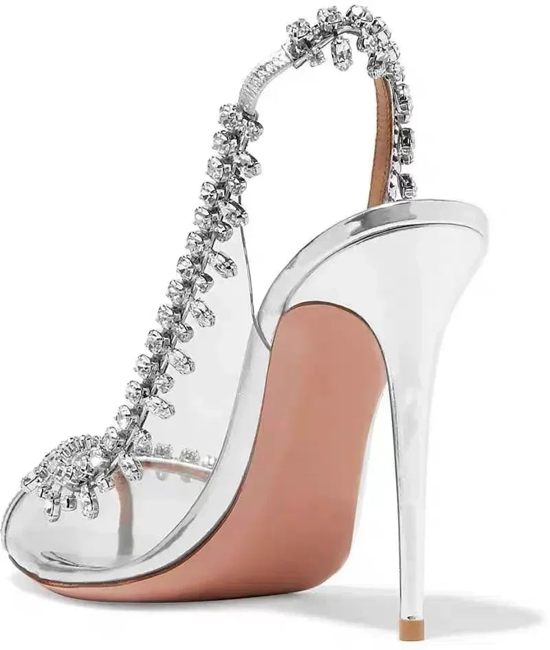 Transparent PVC Rhinestone High Heels Ladies Fish Mouth Shiny Crystal Sandals Women Sexy Banquet Wedding Party Dress Female