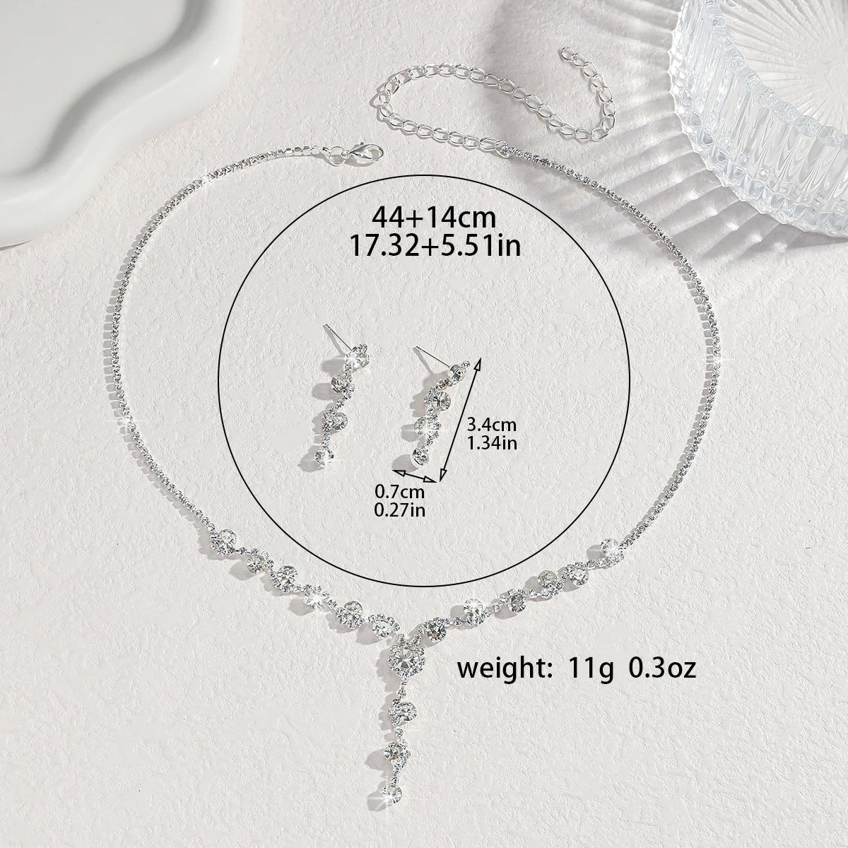European and American Cross-Border Rhinestone Earrings and Necklace Set, Light Luxury Style, Fashionable Pendant, Clavicle Chain, High-End Jewelry for Women