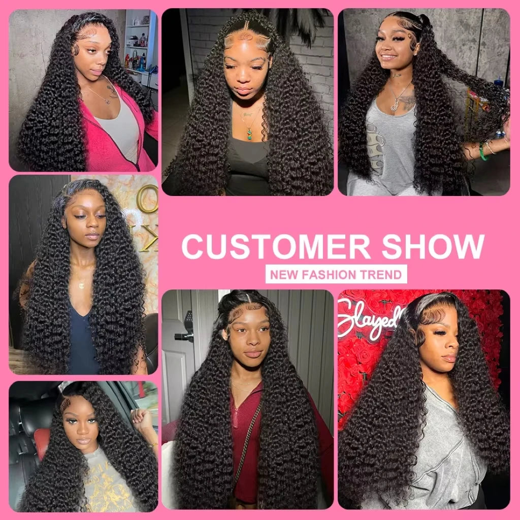 Luvin 40 Inch Deep Wave 13x6 HD Transparent Lace Frontal Human Hair Wigs 220 Density Remy 13x4 Water Curly Front Wig For Women