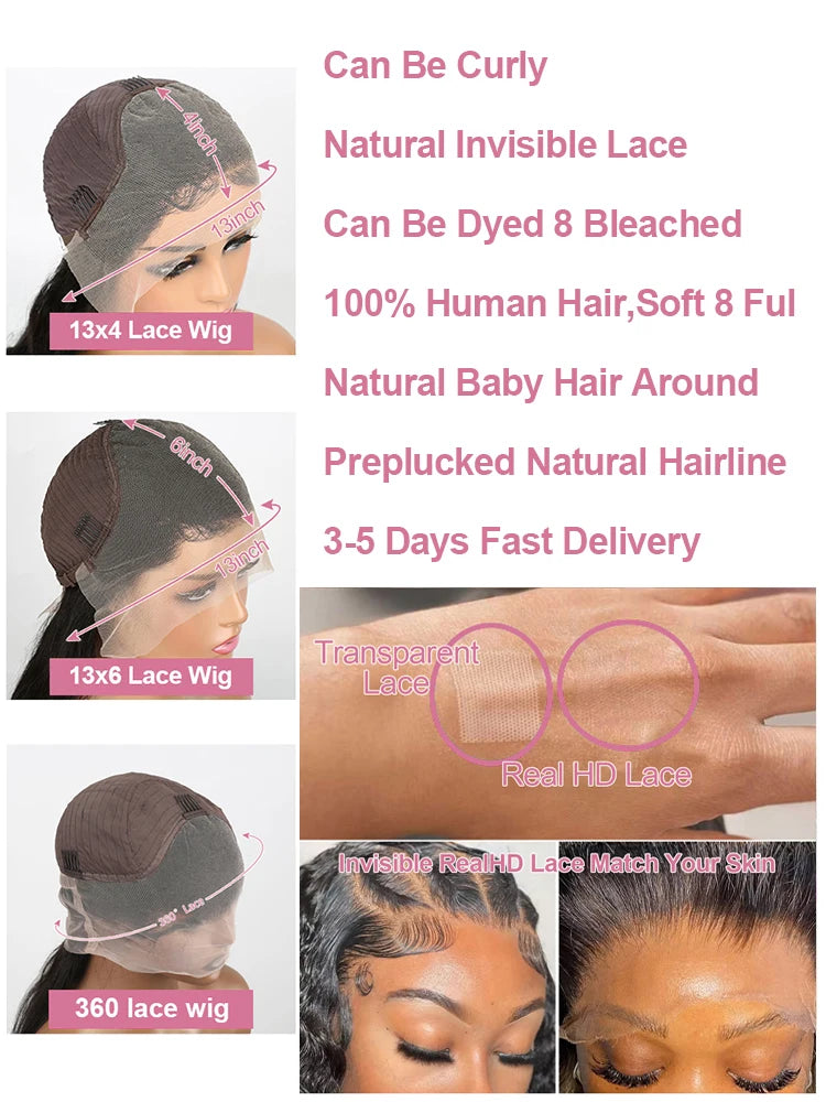 13x6 300% Density Loose Deep Wave Human Hair Wigs 13x4 360 HD Water Curly Full Lace Frontal Wigs Brazilian 40 46 Inch For Women