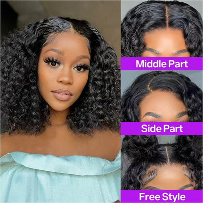 Bob Wigs Human Hair Deep Wave Curly Short Bob Wigs 13X4 Transparent Lace Front Wigs 200% Density 100% Human Hair For Black Women