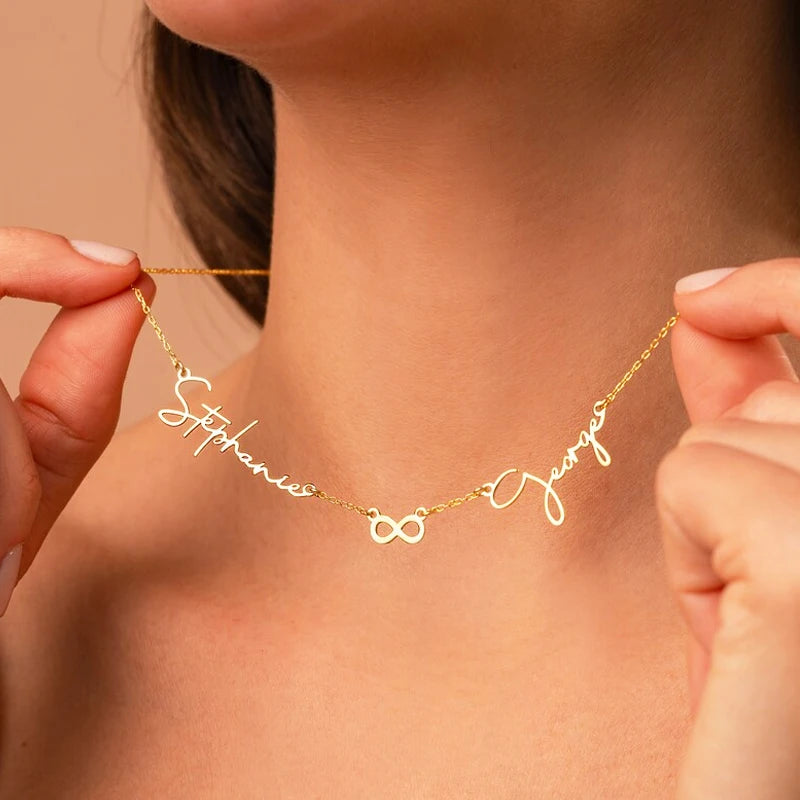 Personalized Two Name Necklaces With Heart Stainless Steel Custom Letter Couple Necklace Choker  Stainless Steel Wedding Gift