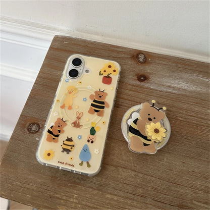 Cute Bear Bee Magnet stand phone case for iPhone 15 14 Pro Max 13 Pro 16 Pro Max Cover MagSafe Rotating Sunflower Cases Capa