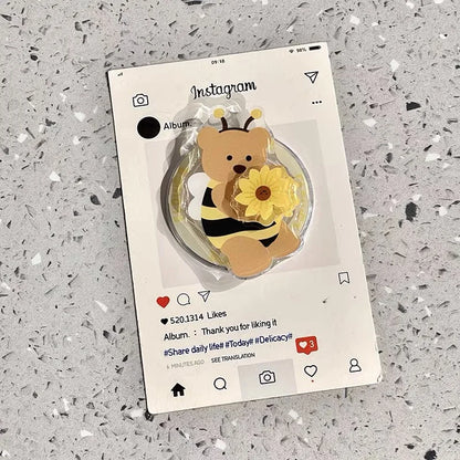 Cute Bear Bee Magnet stand phone case for iPhone 15 14 Pro Max 13 Pro 16 Pro Max Cover MagSafe Rotating Sunflower Cases Capa