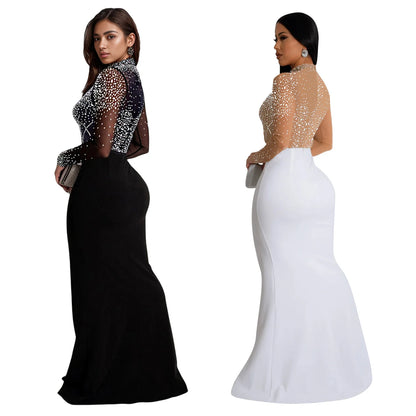 LQ C7045 Plus Size Fashion Women's Wear Hot Sequined Rhinestone Split Long Dress New for Club Party