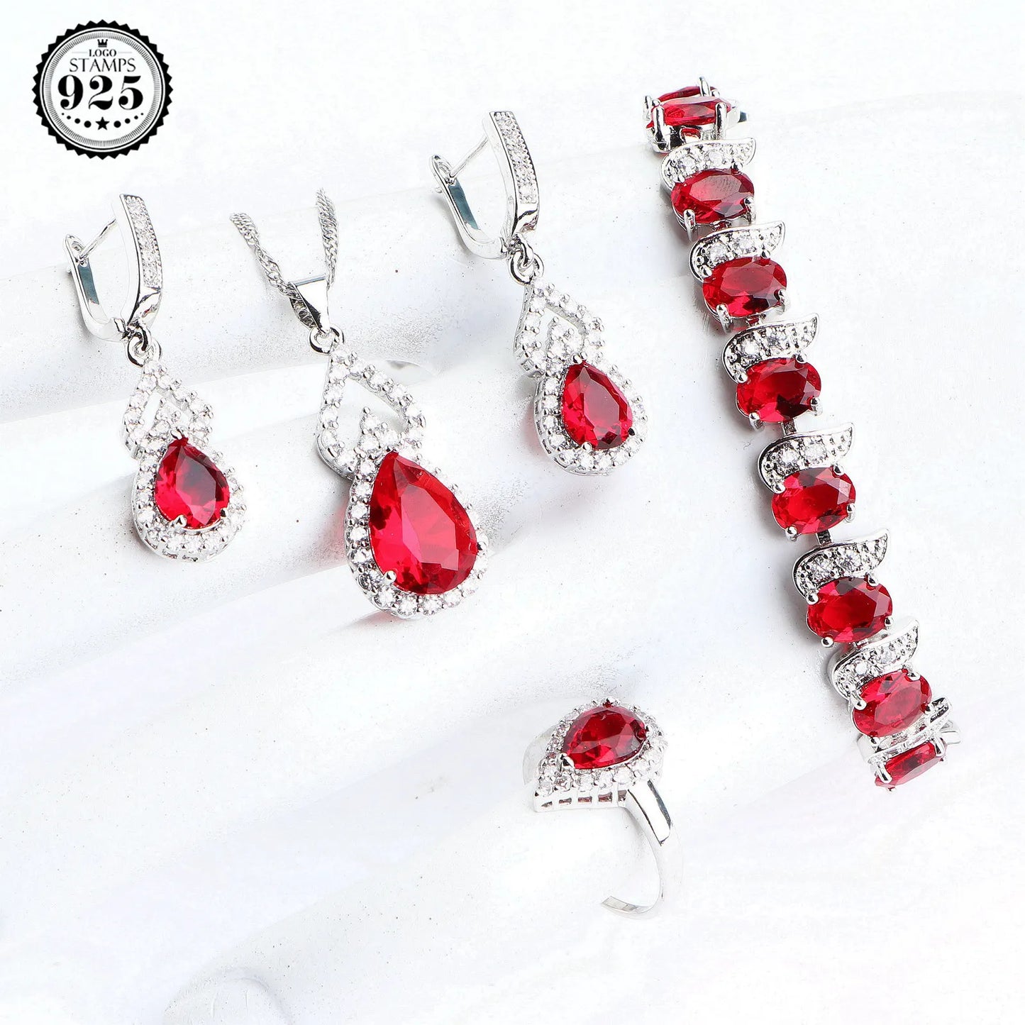 Natural Rainbow Jewelry Sets 925 Sterling Silver Stones Wedding Earrings For Women Stones Bracelet Necklace Rings Set Gifts Box