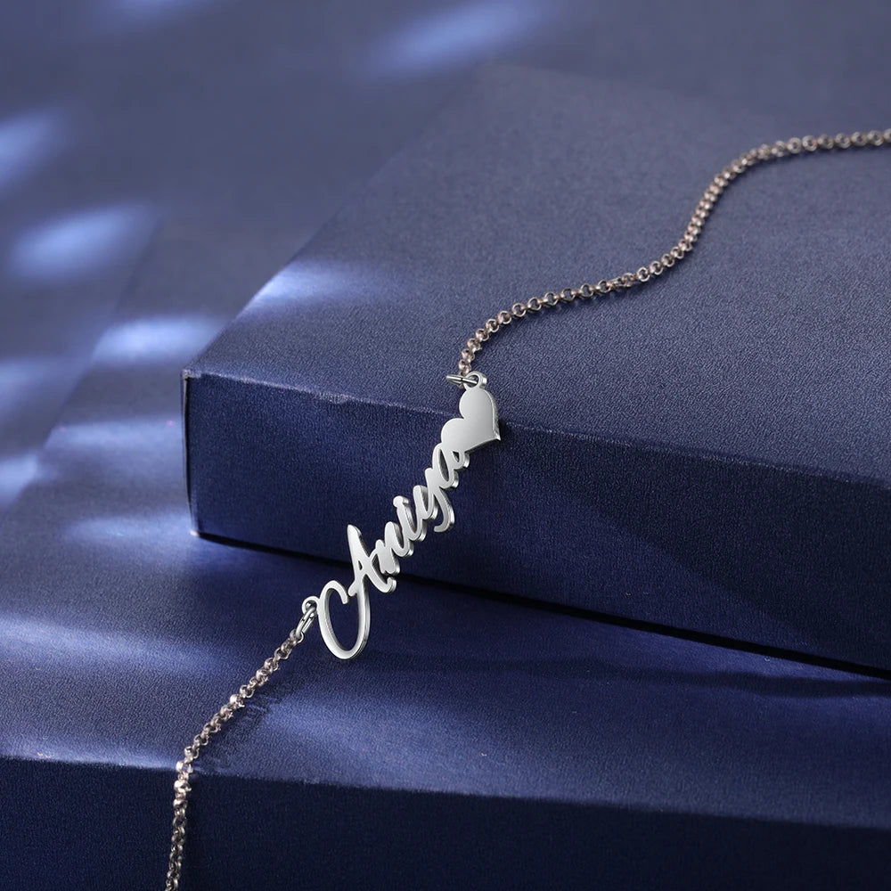 925 Sterling Silver Personalized Letter Nameplate with Heart Custom Made Name Necklaces for Women Anniversary Fine Jewelry.