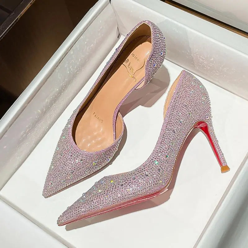 Sandalia Alta Female Party Wedding Shoes Crystal Rhinestone Sexy Pumps Shoes Mules Heels for Women Ladies