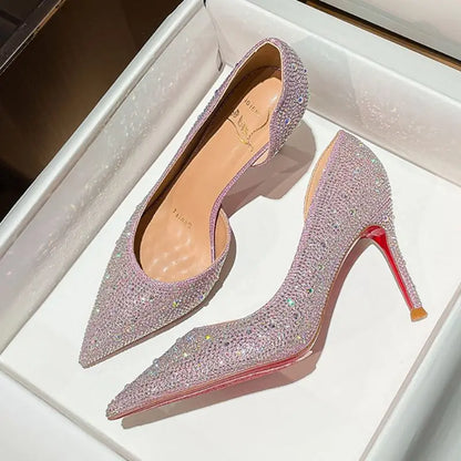 Sandalia Alta Female Party Wedding Shoes Crystal Rhinestone Sexy Pumps Shoes Mules Heels for Women Ladies