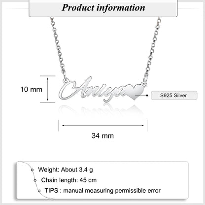 925 Sterling Silver Personalized Letter Nameplate with Heart Custom Made Name Necklaces for Women Anniversary Fine Jewelry.
