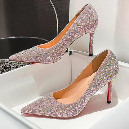 Sandalia Alta Female Party Wedding Shoes Crystal Rhinestone Sexy Pumps Shoes Mules Heels for Women Ladies