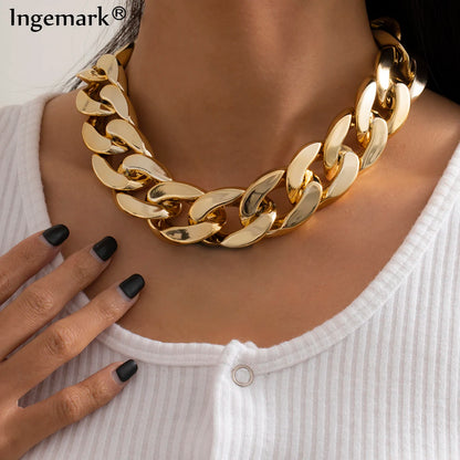 High Quality Exaggerated Acrylic Big Chain Necklaces Women Statement Hip Hop Twisted Chunky Thick CCB Link Choker Gothic Jewelry