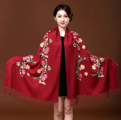 New Green Embroider Flower Pashmina Cashmere Scarf For Women Winter Warm Long Tassels Scarf Shawl Fashion Shawl Scarves Warps
