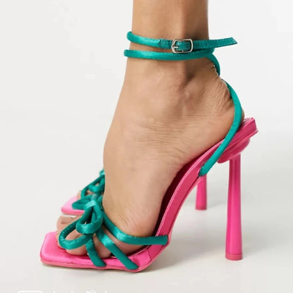 Strappy Fashion Chaussures Femme Talon Sandals Colorful Lace up Square Trendy Heels