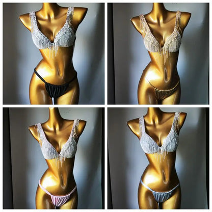 Nightclub Party Show Clothes Unique Crystal Bikini Designer Pool Show Luxury Swimsuit Rhinestone Bling Bikini Set