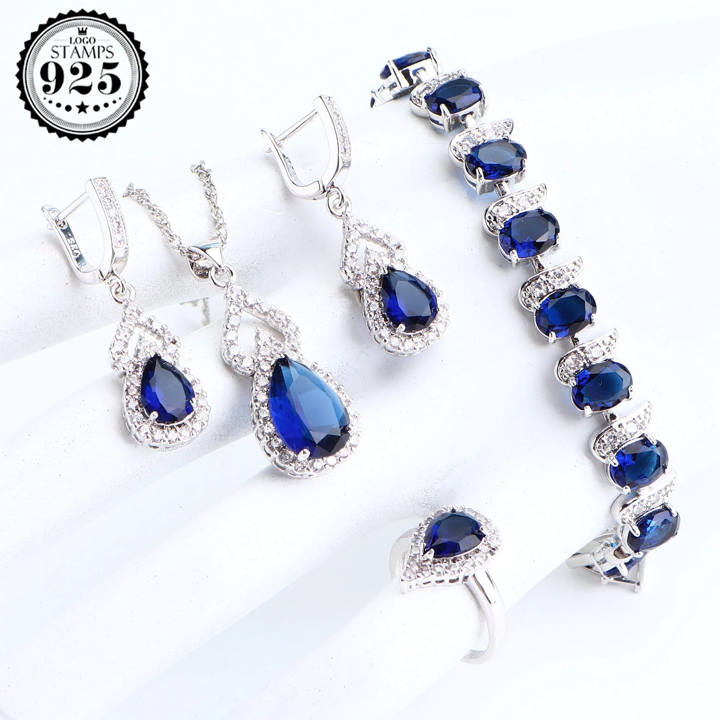 Natural Rainbow Jewelry Sets 925 Sterling Silver Stones Wedding Earrings For Women Stones Bracelet Necklace Rings Set Gifts Box