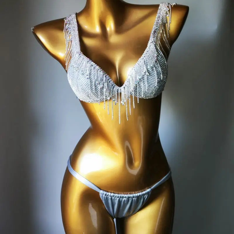 Nightclub Party Show Clothes Unique Crystal Bikini Designer Pool Show Luxury Swimsuit Rhinestone Bling Bikini Set