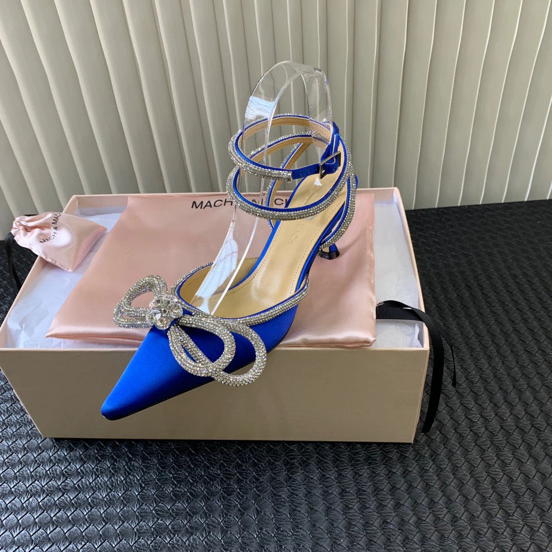 New Upgrade 2022 Fashion Brand Ribbon Bow in Jeweled Crystal Ladies Sandals Shoes Party Women's Heels Shoes
