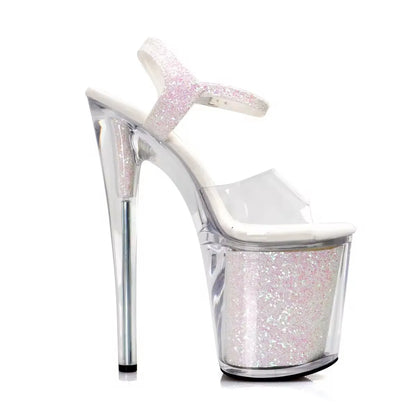 8inch-20cm Full Dress New Style Pink Flash Powder Sexy Fetish Sweet Sexy Fetish Platform Sandals Dress Strip Pole Dance Bride