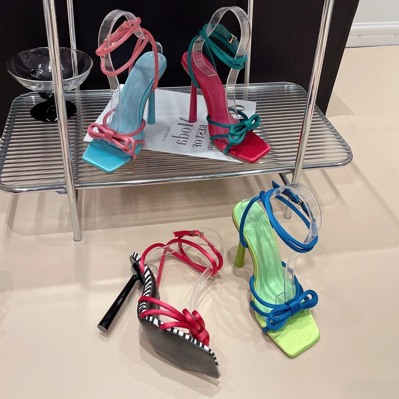 Strappy Fashion Chaussures Femme Talon Sandals Colorful Lace up Square Trendy Heels