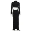 Liu Ming New Arrivals Elegant Women 2 Piece Long Sleeve Crop Tops and Ruched Long Pencil Skirts Set
