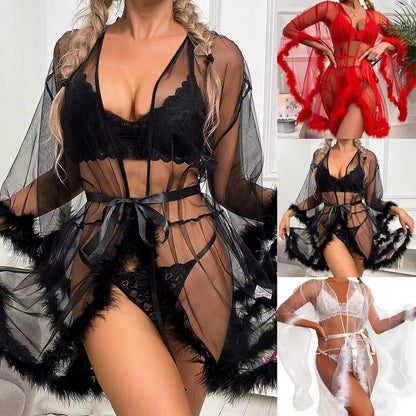 Wholesale European and American Cross-Border Popular Erotic Lingerie with Raw Edges, Hollow-Out, See-Through, Plus-Size Erotic L