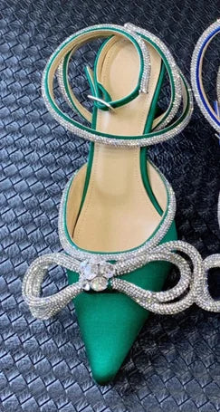 New Upgrade 2022 Fashion Brand Ribbon Bow in Jeweled Crystal Ladies Sandals Shoes Party Women's Heels Shoes