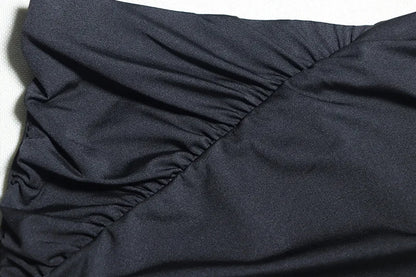 SML Solid Round Neck Irregular Long Sleeved Open Navel Top Casual Half Skirt 2-piece Set Fashion Set