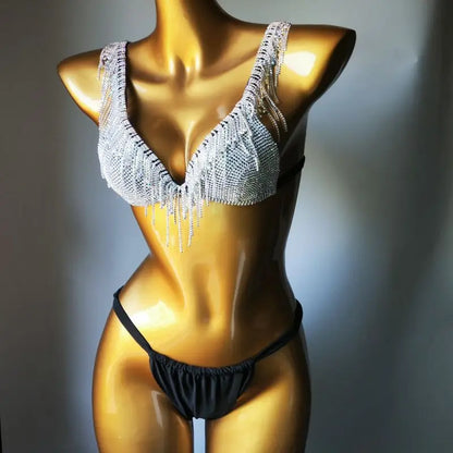 Nightclub Party Show Clothes Unique Crystal Bikini Designer Pool Show Luxury Swimsuit Rhinestone Bling Bikini Set