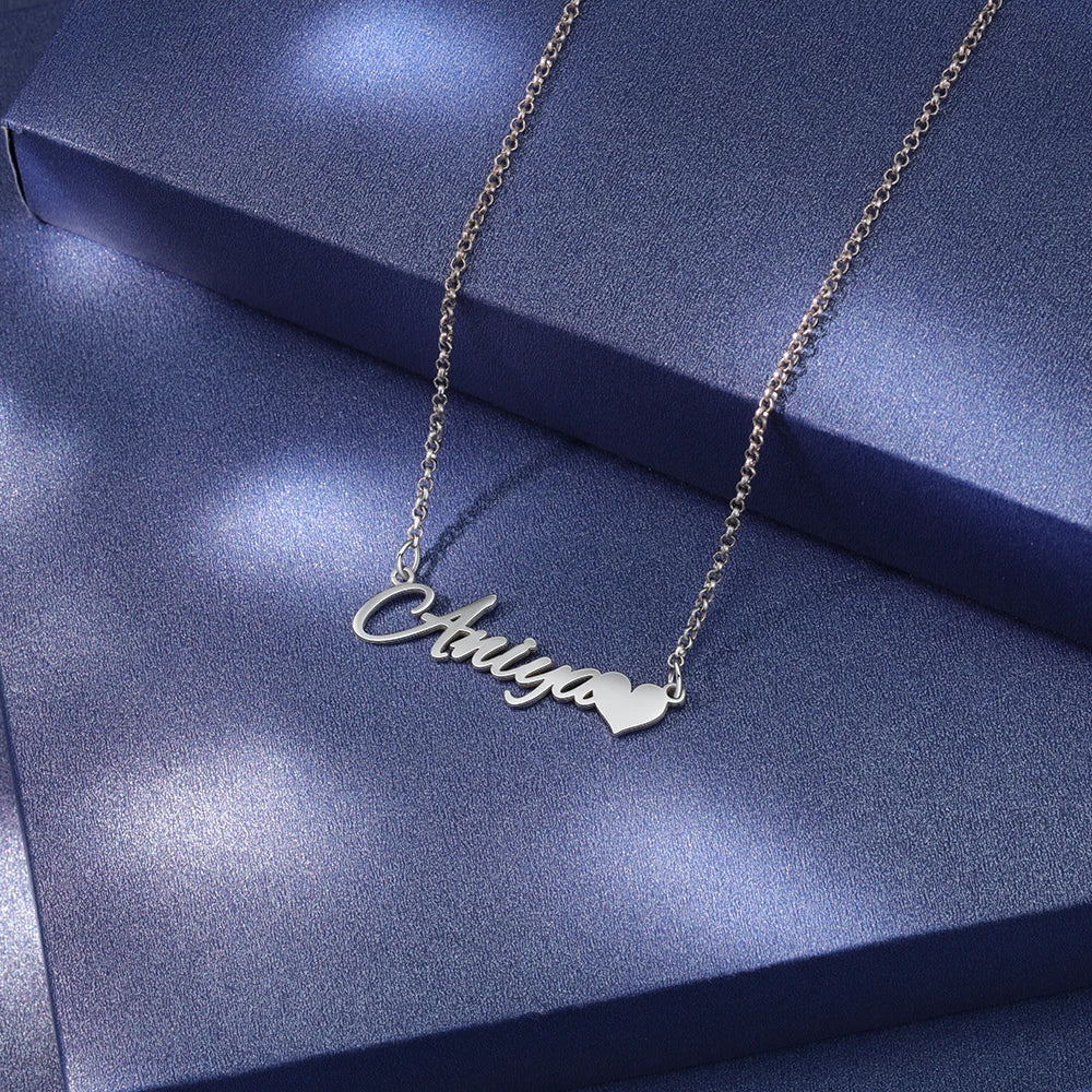 925 Sterling Silver Personalized Letter Nameplate with Heart Custom Made Name Necklaces for Women Anniversary Fine Jewelry.