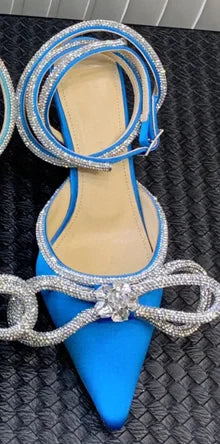 New Upgrade 2022 Fashion Brand Ribbon Bow in Jeweled Crystal Ladies Sandals Shoes Party Women's Heels Shoes