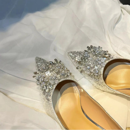 2025 Women's Stunning Gold Wedding Shoes Two-Way Bridal Crystal High Heels Engagement and Summer Wedding Shoes