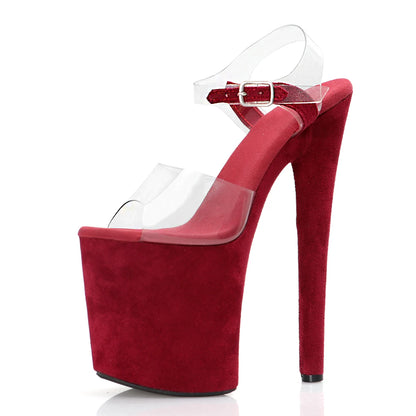 Model ElegantPole Dance 20cm Party Sandals 8 Inch Sexy Fetish Open Toe Stiletto Heel Red Flock Nightclub Model Elegant