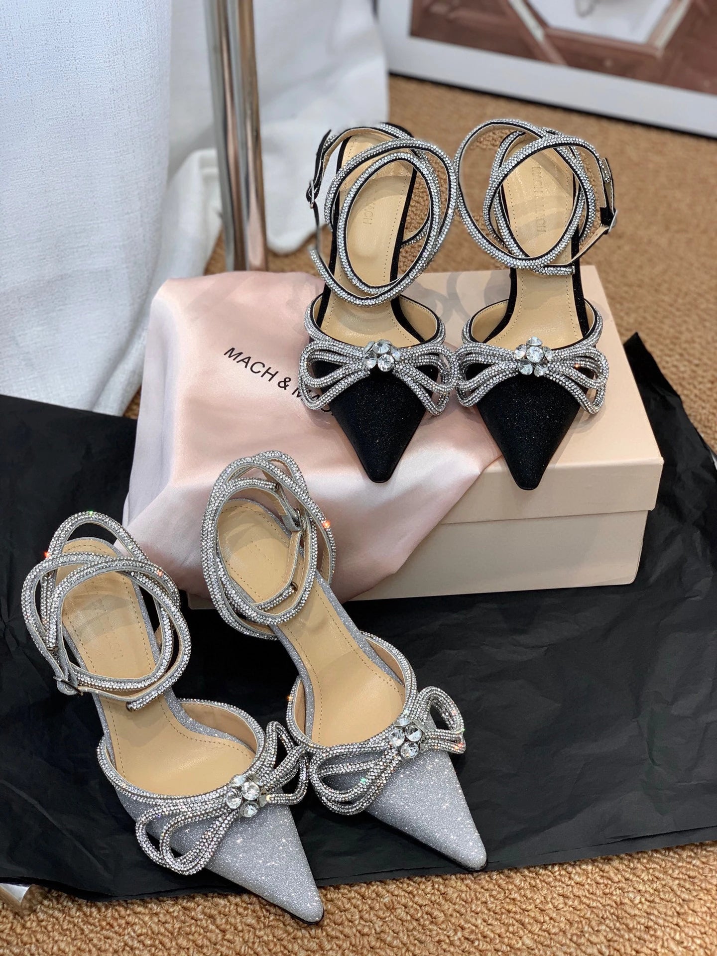 New Upgrade 2022 Fashion Brand Ribbon Bow in Jeweled Crystal Ladies Sandals Shoes Party Women's Heels Shoes