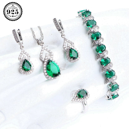 Natural Rainbow Jewelry Sets 925 Sterling Silver Stones Wedding Earrings For Women Stones Bracelet Necklace Rings Set Gifts Box
