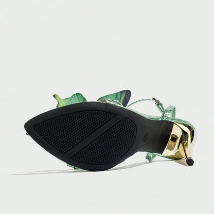 Butterfly Es Chaussures Talon Femmes Escarpins Summer Style Green High Heel for Women