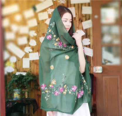 New Green Embroider Flower Pashmina Cashmere Scarf For Women Winter Warm Long Tassels Scarf Shawl Fashion Shawl Scarves Warps