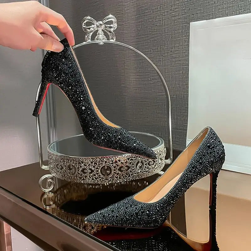 Sandalia Alta Female Party Wedding Shoes Crystal Rhinestone Sexy Pumps Shoes Mules Heels for Women Ladies