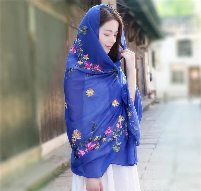 New Green Embroider Flower Pashmina Cashmere Scarf For Women Winter Warm Long Tassels Scarf Shawl Fashion Shawl Scarves Warps